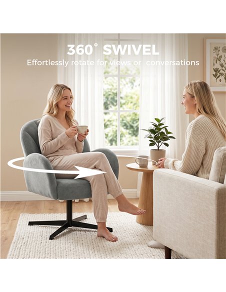 HOMCOM Swivel Accent Chair, Shell-Shaped Armchair with Spring Cushion, Metal Base, Grey - pic 190331 | FastDaddyshop
