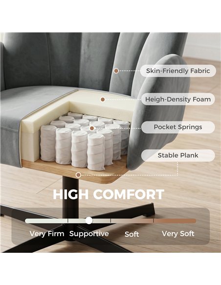 HOMCOM Swivel Accent Chair, Shell-Shaped Armchair with Spring Cushion, Metal Base, Grey - pic 190332 | FastDaddyshop