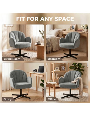 HOMCOM Swivel Accent Chair, Shell-Shaped Armchair with Spring Cushion, Metal Base, Grey