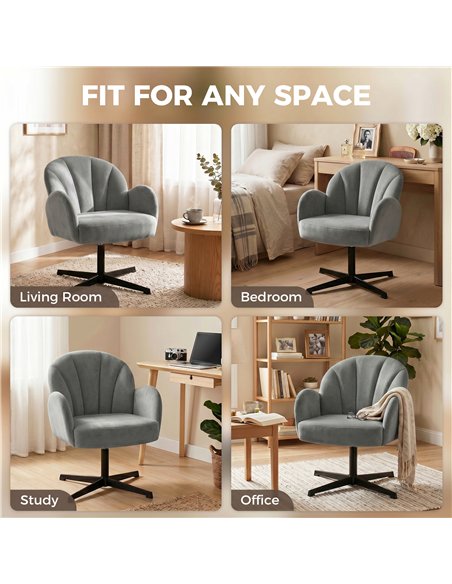 HOMCOM Swivel Accent Chair, Shell-Shaped Armchair with Spring Cushion, Metal Base, Grey - pic 190333 | FastDaddyshop