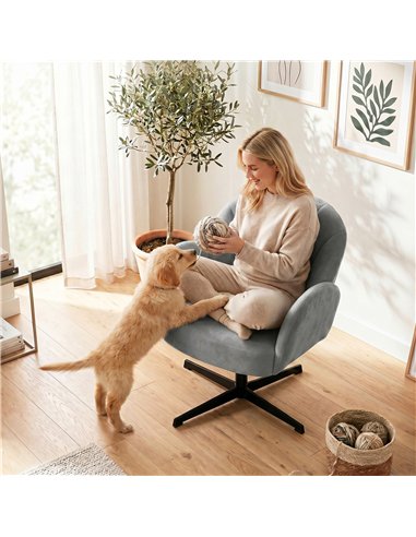 HOMCOM Swivel Accent Chair, Shell-Shaped Armchair with Spring Cushion, Metal Base, Grey