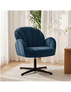 HOMCOM Swivel Accent Chair, Shell-Shaped Armchair with Spring Cushion, Metal Base, Dark Blue 2
