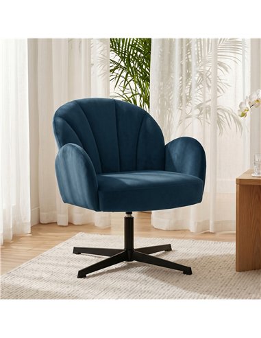 HOMCOM Swivel Accent Chair, Shell-Shaped Armchair with Spring Cushion, Metal Base, Dark Blue