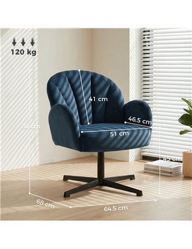 HOMCOM Swivel Accent Chair, Shell-Shaped Armchair with Spring Cushion, Metal Base, Dark Blue