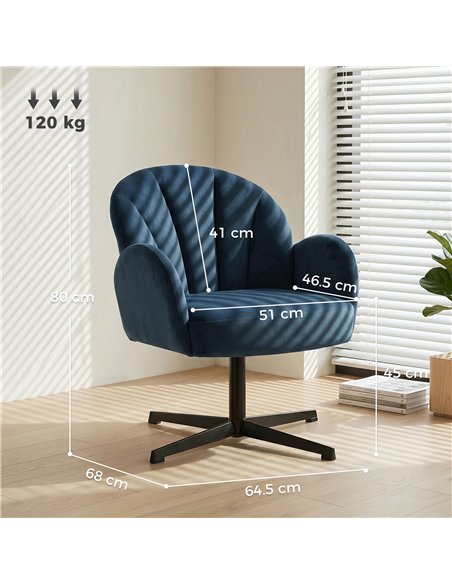 HOMCOM Swivel Accent Chair, Shell-Shaped Armchair with Spring Cushion, Metal Base, Dark Blue - pic 190338 | FastDaddyshop