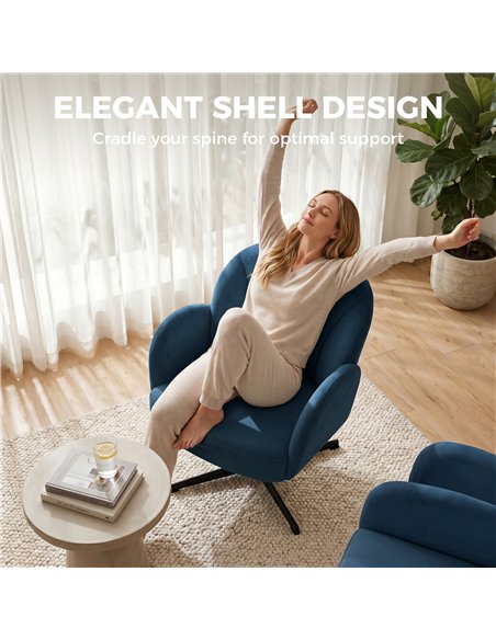 HOMCOM Swivel Accent Chair, Shell-Shaped Armchair with Spring Cushion, Metal Base, Dark Blue - pic 190339 | FastDaddyshop
