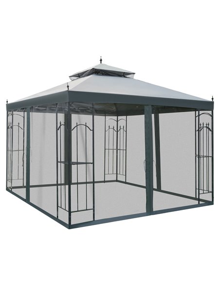 Outsunny 3x3M Garden Gazebo 2 Top Tent with Mesh Curtain, Grey - pic 19034 | FastDaddyshop