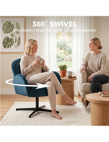 HOMCOM Swivel Accent Chair, Shell-Shaped Armchair with Spring Cushion, Metal Base, Dark Blue