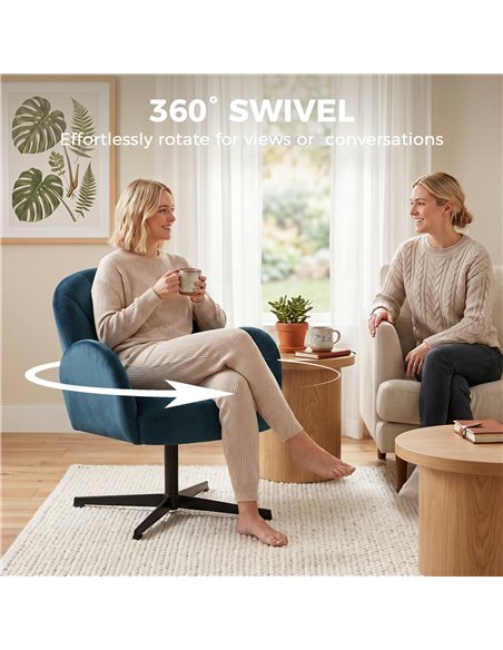 HOMCOM Swivel Accent Chair, Shell-Shaped Armchair with Spring Cushion, Metal Base, Dark Blue - pic 190340 | FastDaddyshop