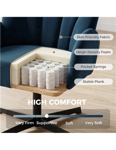 HOMCOM Swivel Accent Chair, Shell-Shaped Armchair with Spring Cushion, Metal Base, Dark Blue