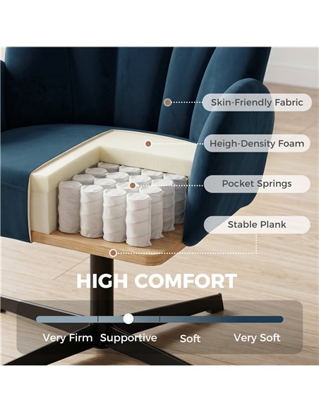 HOMCOM Swivel Accent Chair, Shell-Shaped Armchair with Spring Cushion, Metal Base, Dark Blue - pic 190341 | FastDaddyshop