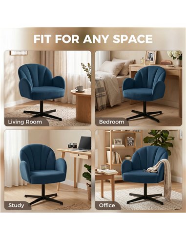 HOMCOM Swivel Accent Chair, Shell-Shaped Armchair with Spring Cushion, Metal Base, Dark Blue