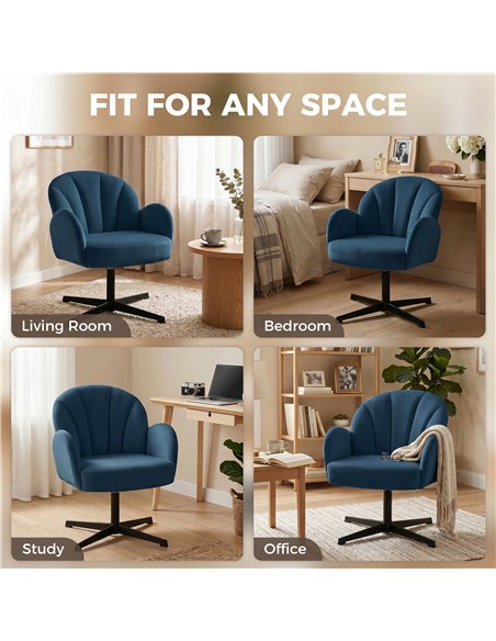 HOMCOM Swivel Accent Chair, Shell-Shaped Armchair with Spring Cushion, Metal Base, Dark Blue - pic 190342 | FastDaddyshop