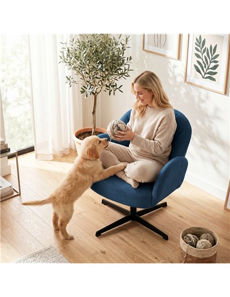 HOMCOM Swivel Accent Chair, Shell-Shaped Armchair with Spring Cushion, Metal Base, Dark Blue - pic 190343 | FastDaddyshop