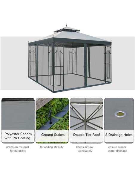 Outsunny 3x3M Garden Gazebo 2 Top Tent with Mesh Curtain, Grey - pic 19035 | FastDaddyshop