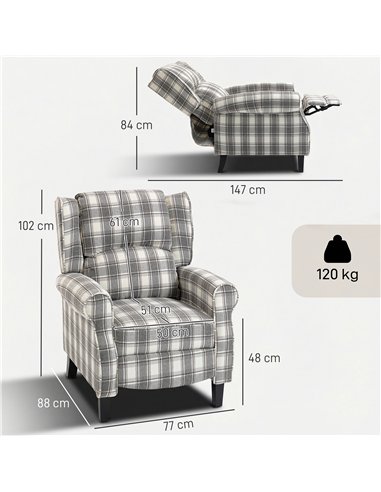 HOMCOM 160° Reclining Armchair, with Footrest - Grey and White