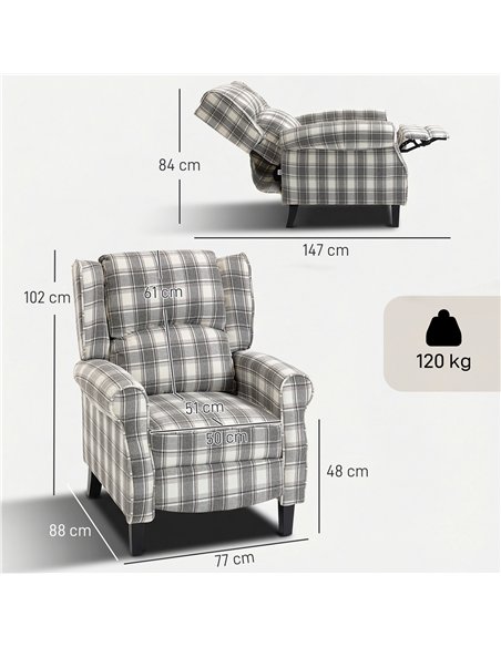 HOMCOM 160° Reclining Armchair, with Footrest - Grey and White - pic 190356 | FastDaddyshop