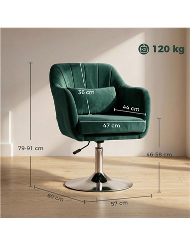 HOMCOM Retro Velvet Swivel Tub Chair with Steel Frame, Cushion Seat, Dark Green