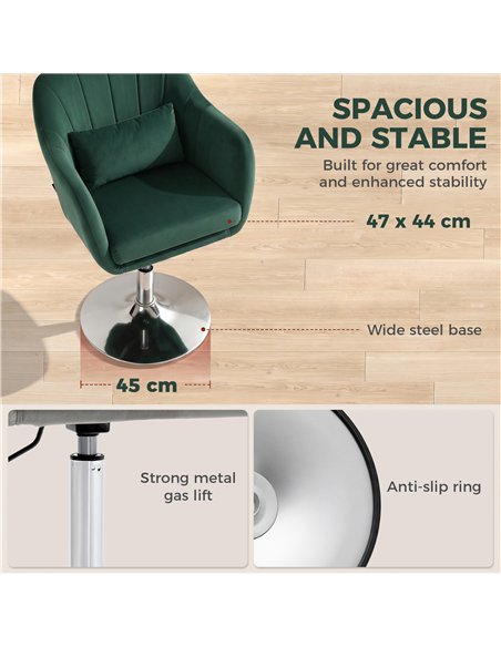 HOMCOM Retro Velvet Swivel Tub Chair with Steel Frame, Cushion Seat, Dark Green - pic 190367 | FastDaddyshop