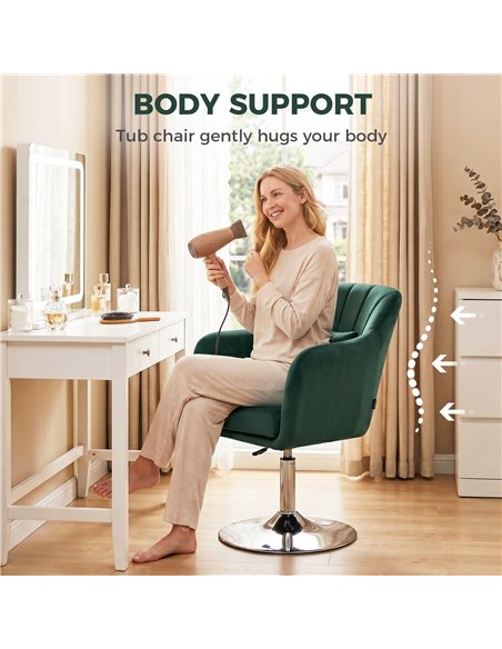 HOMCOM Retro Velvet Swivel Tub Chair with Steel Frame, Cushion Seat, Dark Green - pic 190369 | FastDaddyshop