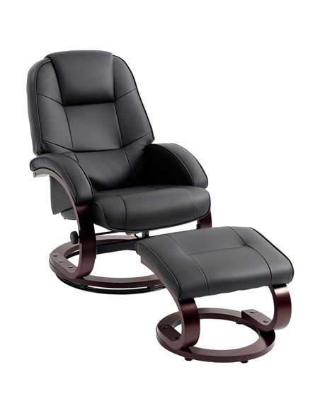 HOMCOM Swivel Recliner Chair with Footstool, PU Leather Recliner Armchair with Adjustable Back and Wood Frame, Black - pic 190372 | FastDaddyshop