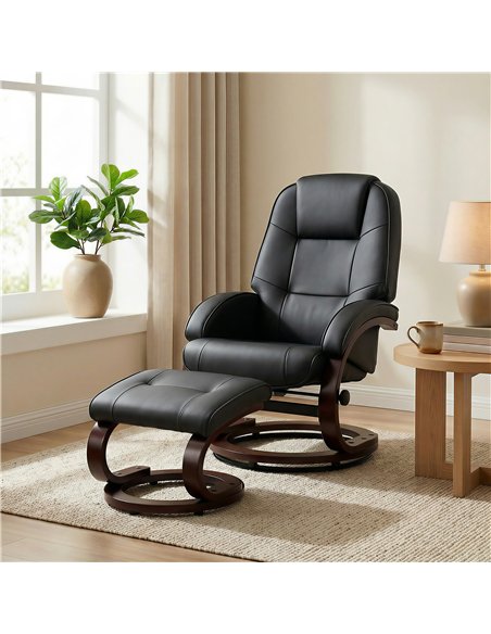 HOMCOM Swivel Recliner Chair with Footstool, PU Leather Recliner Armchair with Adjustable Back and Wood Frame, Black - pic 190373 | FastDaddyshop