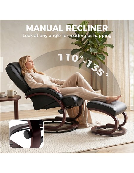 HOMCOM Swivel Recliner Chair with Footstool, PU Leather Recliner Armchair with Adjustable Back and Wood Frame, Black - pic 190375 | FastDaddyshop