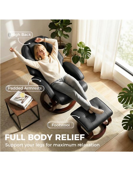 HOMCOM Swivel Recliner Chair with Footstool, PU Leather Recliner Armchair with Adjustable Back and Wood Frame, Black - pic 190377 | FastDaddyshop