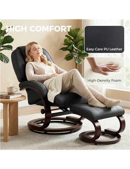 HOMCOM Swivel Recliner Chair with Footstool, PU Leather Recliner Armchair with Adjustable Back and Wood Frame, Black - pic 190378 | FastDaddyshop