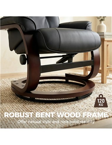 HOMCOM Swivel Recliner Chair with Footstool, PU Leather Recliner Armchair with Adjustable Back and Wood Frame, Black
