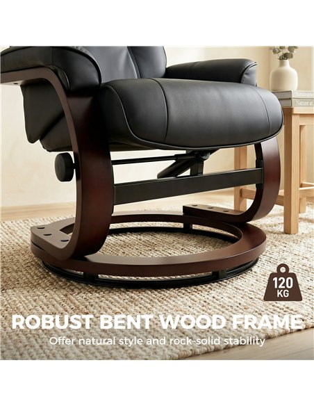 HOMCOM Swivel Recliner Chair with Footstool, PU Leather Recliner Armchair with Adjustable Back and Wood Frame, Black - pic 190379 | FastDaddyshop