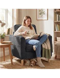 HOMCOM Accent Chair with Pocket Spring, Modern Industrial Armchair with Metal Legs for Livingroom Dark Grey 2