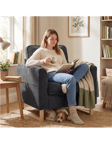 HOMCOM Accent Chair with Pocket Spring, Modern Industrial Armchair with Metal Legs for Livingroom Dark Grey