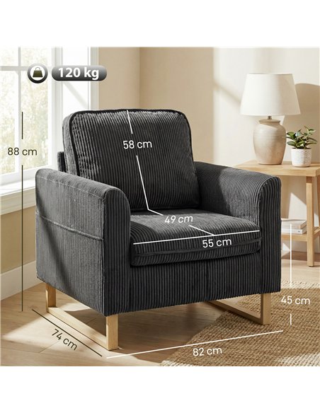 HOMCOM Accent Chair with Pocket Spring, Modern Industrial Armchair with Metal Legs for Livingroom Dark Grey - pic 190383 | FastDaddyshop