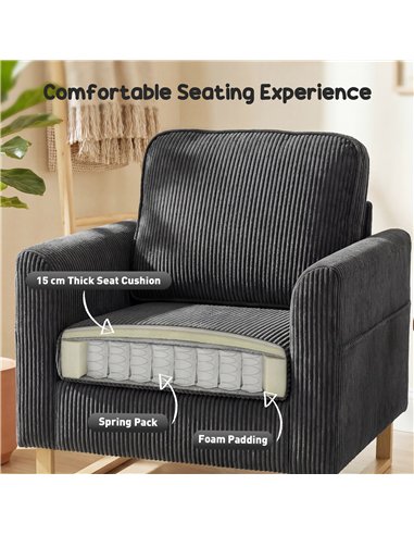 HOMCOM Accent Chair with Pocket Spring, Modern Industrial Armchair with Metal Legs for Livingroom Dark Grey