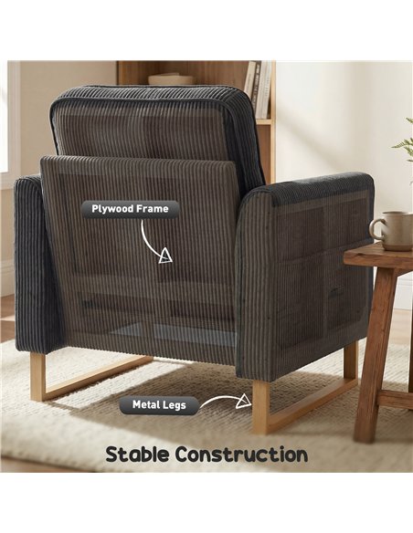 HOMCOM Accent Chair with Pocket Spring, Modern Industrial Armchair with Metal Legs for Livingroom Dark Grey - pic 190387 | FastDaddyshop