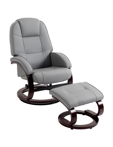 HOMCOM Swivel Recliner Chair with Footstool, PU Leather Recliner Armchair with Adjustable Back and Wood Frame, Grey - pic 190390 | FastDaddyshop
