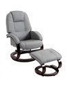 HOMCOM Swivel Recliner Chair with Footstool, PU Leather Recliner Armchair with Adjustable Back and Wood Frame, Grey