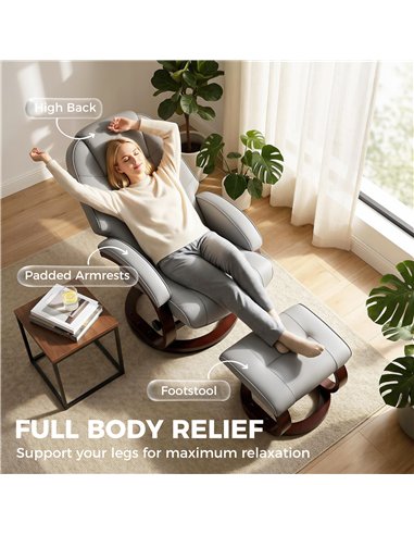 HOMCOM Swivel Recliner Chair with Footstool, PU Leather Recliner Armchair with Adjustable Back and Wood Frame, Grey