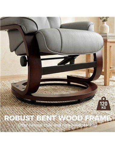 HOMCOM Swivel Recliner Chair with Footstool, PU Leather Recliner Armchair with Adjustable Back and Wood Frame, Grey