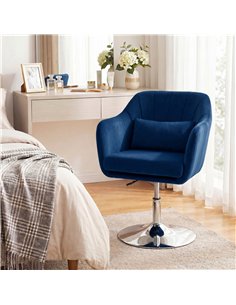 HOMCOM Retro Velvet Swivel Tub Chair with Steel Frame, Cushion Seat, Dark Blue 2