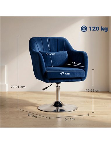 HOMCOM Retro Velvet Swivel Tub Chair with Steel Frame, Cushion Seat, Dark Blue