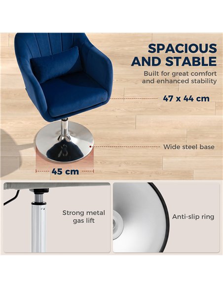 HOMCOM Retro Velvet Swivel Tub Chair with Steel Frame, Cushion Seat, Dark Blue - pic 190403 | FastDaddyshop