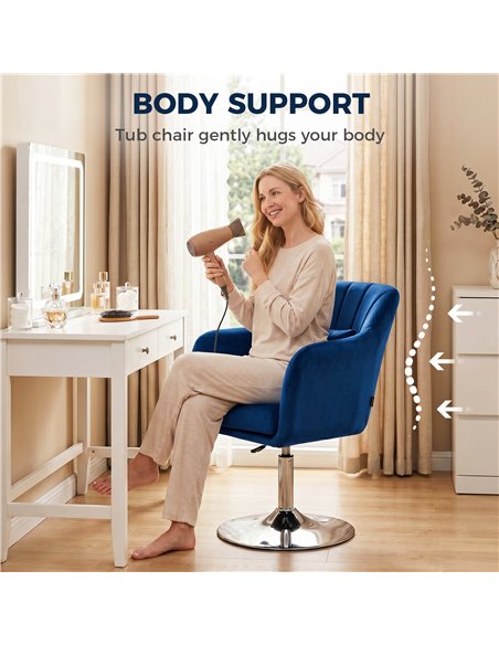 HOMCOM Retro Velvet Swivel Tub Chair with Steel Frame, Cushion Seat, Dark Blue - pic 190405 | FastDaddyshop