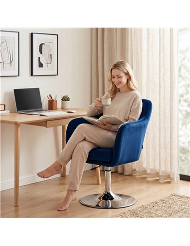 HOMCOM Retro Velvet Swivel Tub Chair with Steel Frame, Cushion Seat, Dark Blue