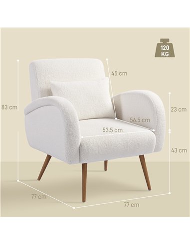 HOMCOM Teddy Fleece Accent Chair - Cream White