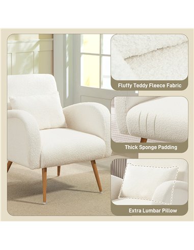 HOMCOM Teddy Fleece Accent Chair - Cream White