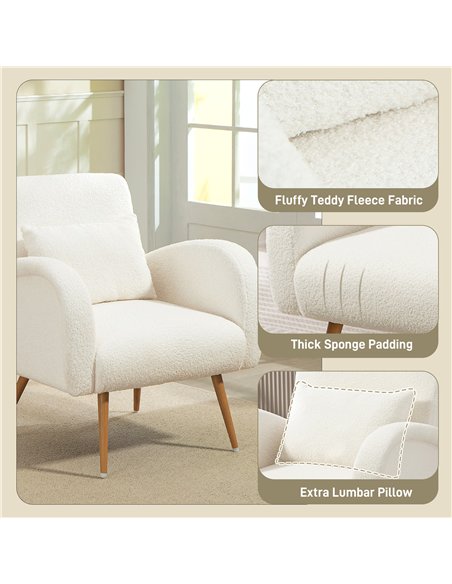 HOMCOM Teddy Fleece Accent Chair - Cream White - pic 190411 | FastDaddyshop