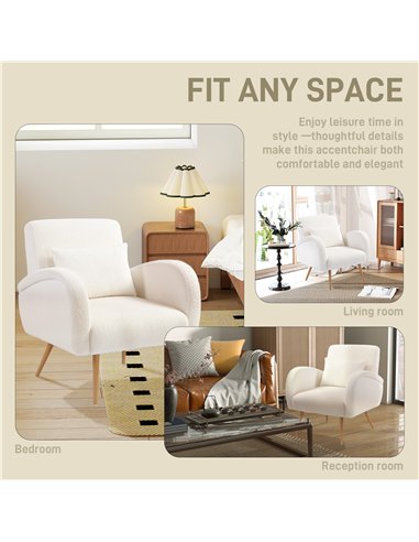 HOMCOM Teddy Fleece Accent Chair - Cream White