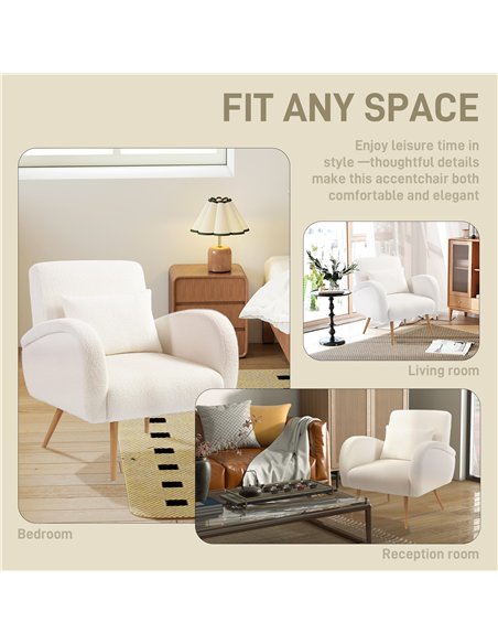 HOMCOM Teddy Fleece Accent Chair - Cream White - pic 190413 | FastDaddyshop